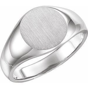 14K White Gold Round 13 X 13 Mm Brush Polished Signet Ring Size 11