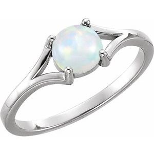 14K White Gold Natural White Opal Round 6 Mm Polished Natural White Opal Cabochon Ring Size 7