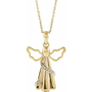 10K Yellow Gold Round .9Mm Gh I1-I2 .03 Ctw Diamond Angel Ash Holder Necklace, Length: 18 In