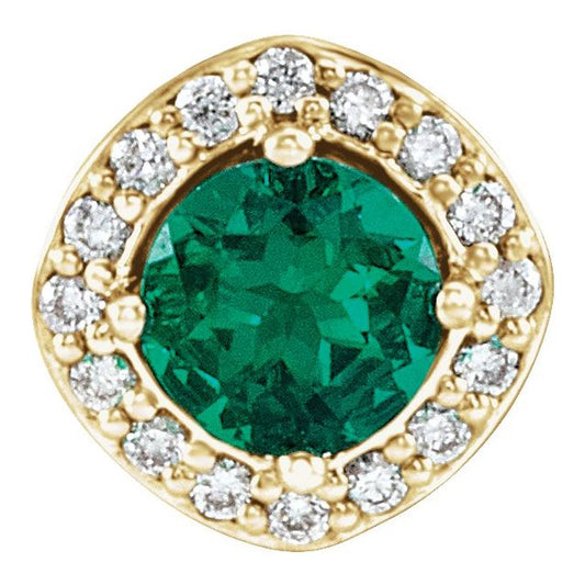 14K Yellow Gold Round  5Mm I1, G-H Polished Lab-Grown Emerald And .08 Ctw Natural Diamond Pendant