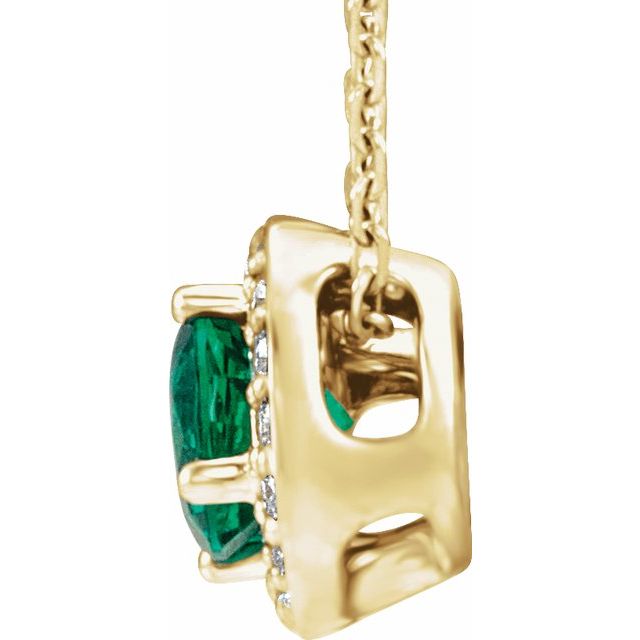 14K Yellow Gold Round 5Mm I1, G-H 16-18 In Polished Lab-Grown Emerald And .08 Ctw Natural Diamond Necklace