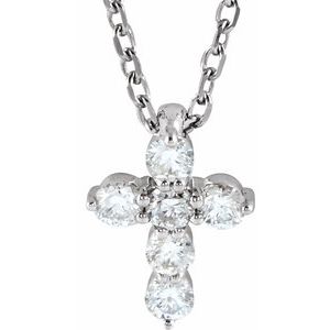 14K White Gold Round Si1-Si2, G-H 16-18 In Polished Lab-Grown Diamond Cross Necklace