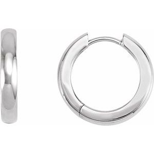 14K White Gold Or Sterling Silver Pair Hinged Polished Huggie Hoop Earrings, Length: 16 Mm, Thickness: 2.9 Mm