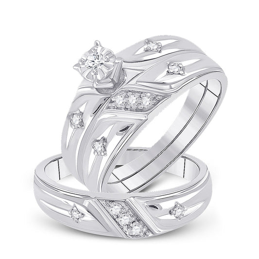 Sterling Silver His Hers Round Diamond Cross Matching Wedding Set 1/5 Cttw, Womens Size: 5-10, Mens Size: 7-13