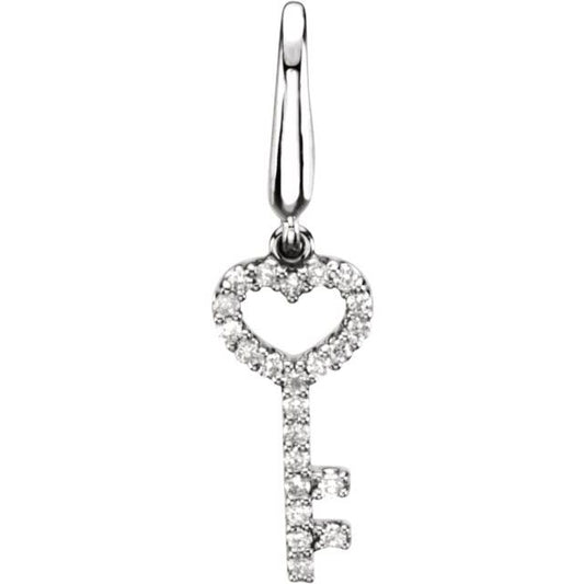 14K White Gold Round 1Mm I1, G-H 25.5 X 6.2 Mm Polished 1/10 Ctw Natural Diamond Key Charm/Pendant