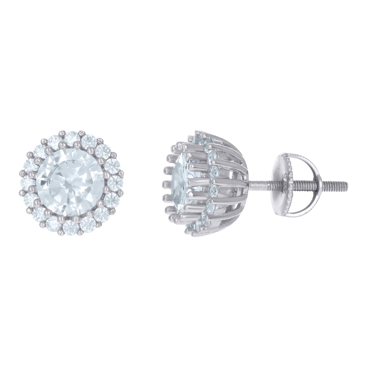 Sterling Silver Or Yellow-Tone Womens Cubic Zirconia Round Halo Stud Earrings