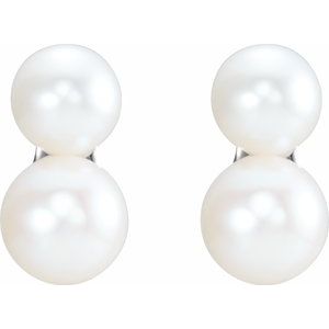 14K White Gold Pearl 7.0-7.5 Mm Cultured White Freshwater Pearl Ear Climbers