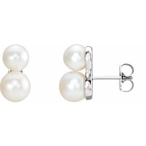 14K White Gold Pearl 7.0-7.5 Mm Cultured White Freshwater Pearl Ear Climbers