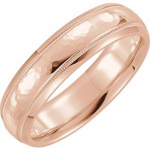 10K Rose Gold 2 mm Milgrain Edge Comfort-Fit Half Round Band