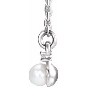 14K White Gold Pearl 3Mm G-H I1 Cultured White Freshwater Pearl And 1/8 Ctw Natural Diamond Bar Necklace, Length: 18 In