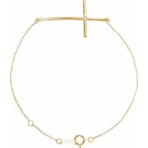 14K Yellow Gold Natural Diamond Round 1.7 Mm 36.6 X 19.3 Mm 7-8 In I1, G-H Polished .02 Ct Natural Diamond Sideways Cross Bracelet