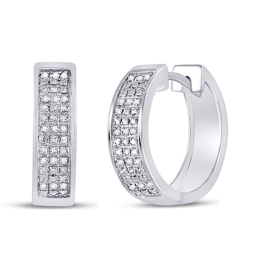 Sterling Silver Womens Round Pave-set Diamond Triple Row Hoop Earrings 1/10 Cttw, Length: 0.63 In, Width: 0.19 In