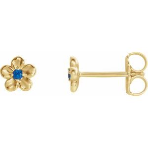 14K Yellow Gold Round Shape 1.5 Mm September Youth Imitation Birthstone Flower 4-Prong Earrings With Backs