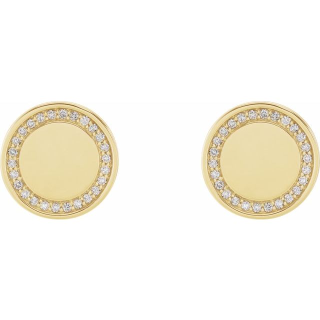 14K Yellow Gold 1.1 Mm Round Friction Back Polished 1/4 Ctw Natural Diamond Engravable Earrings With Backs