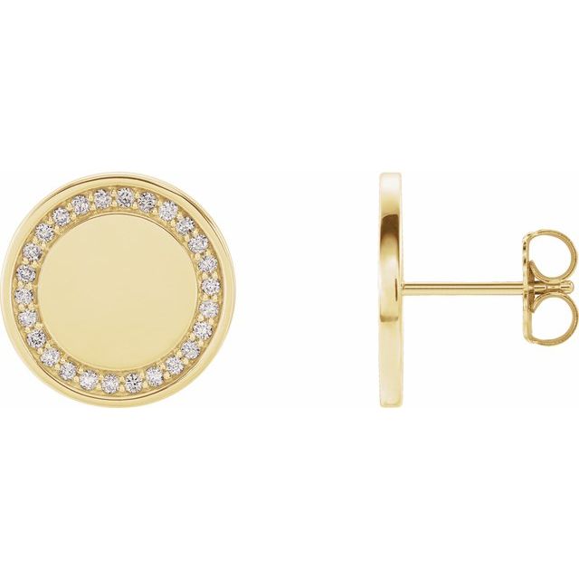 14K Yellow Gold 1.1 Mm Round Friction Back Polished 1/4 Ctw Natural Diamond Engravable Earrings With Backs
