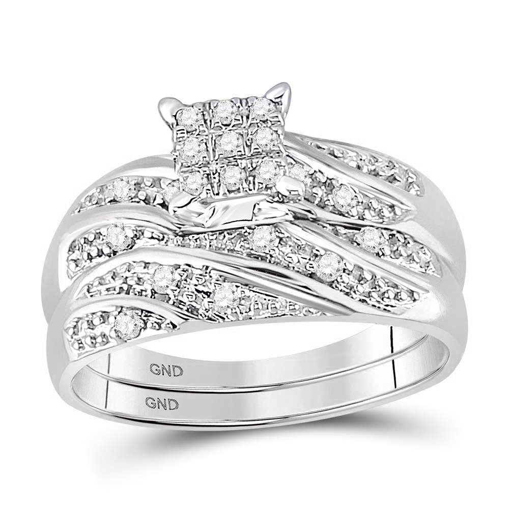 10K Yellow Or White Gold  His Hers Round Diamond Square Matching Wedding Set 1/3 Cttw, Womens Size: 5-10, Mens Size: 7-13