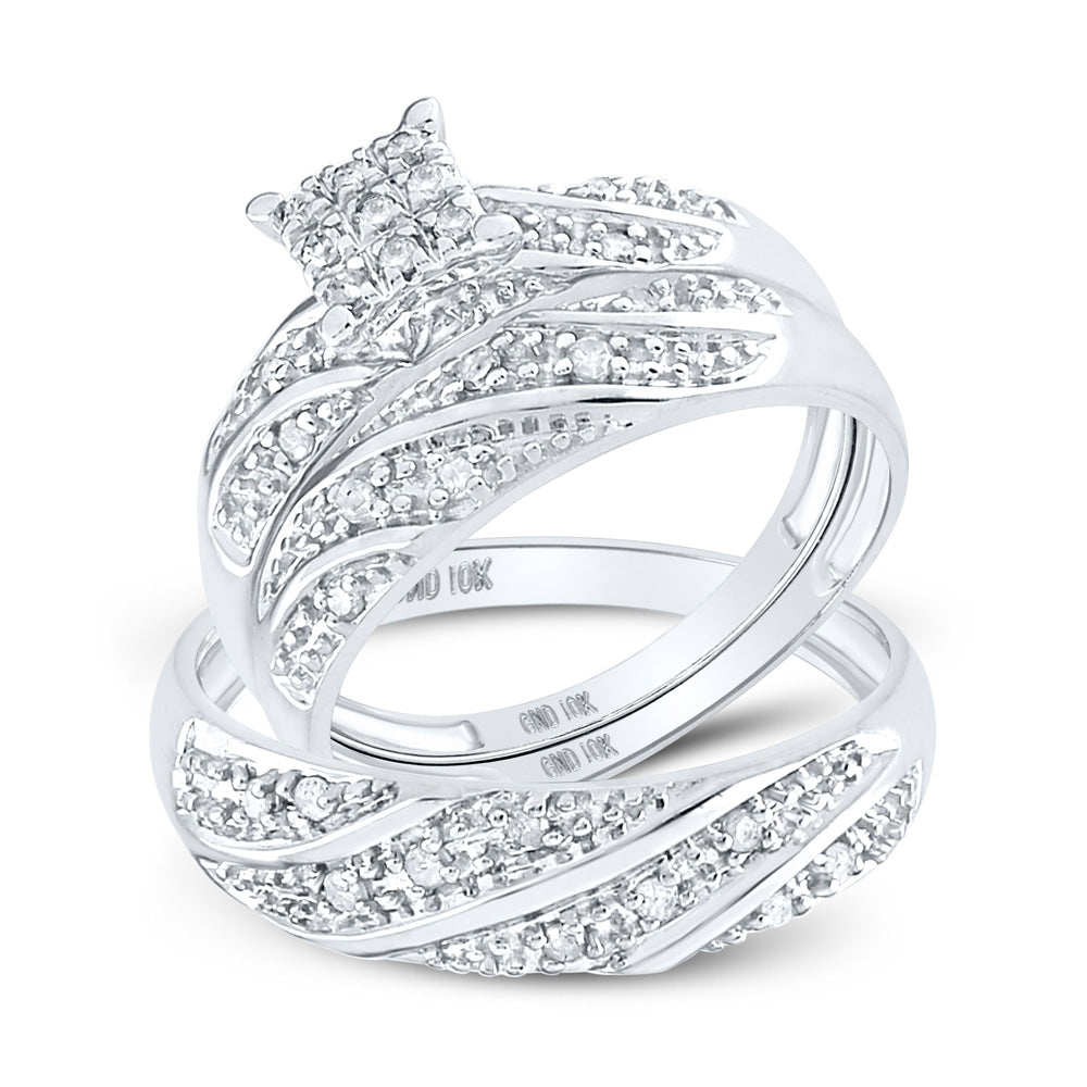 10K Yellow Or White Gold  His Hers Round Diamond Square Matching Wedding Set 1/3 Cttw, Womens Size: 5-10, Mens Size: 7-13