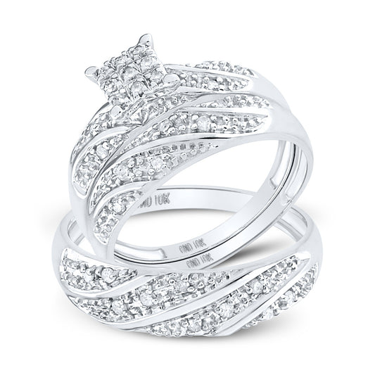 10K Yellow Or White Gold  His Hers Round Diamond Square Matching Wedding Set 1/3 Cttw, Womens Size: 5-10, Mens Size: 7-13