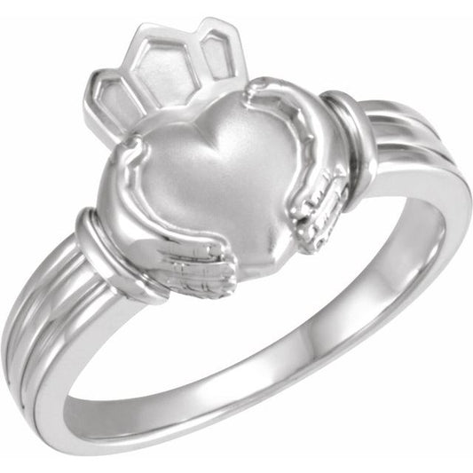 14K White Gold 14.65 Mm Polished Claddagh Band, Size 11