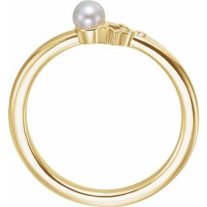 14K Yellow Gold Cultured White Freshwater Pearl Pearl 3 Mm Polished Cultured White Freshwater Pearl Youth Double Star Ring Size 3