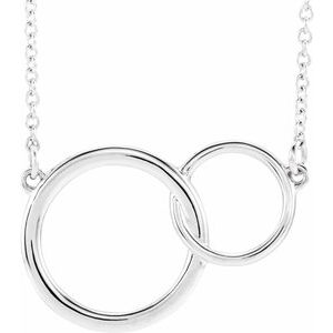14K White Gold 25.9 X 16.61 Mm 16-18 In Polished Interlocking Circle Necklace