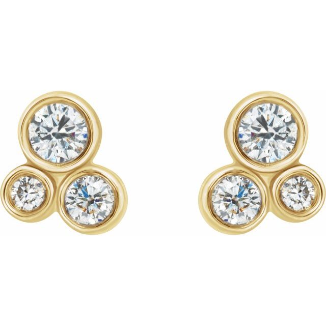 14K Yellow Or Rose Gold 2.5 Mm Round Friction Back Polished 1/5 Ctw Natural Diamond Geometric Cluster Earrings With Backs