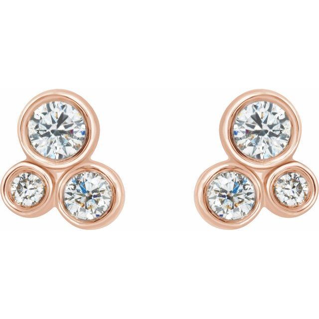 14K Yellow Or Rose Gold 2.5 Mm Round Friction Back Polished 1/5 Ctw Natural Diamond Geometric Cluster Earrings With Backs