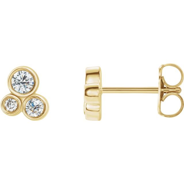 14K Yellow Or Rose Gold 2.5 Mm Round Friction Back Polished 1/5 Ctw Natural Diamond Geometric Cluster Earrings With Backs