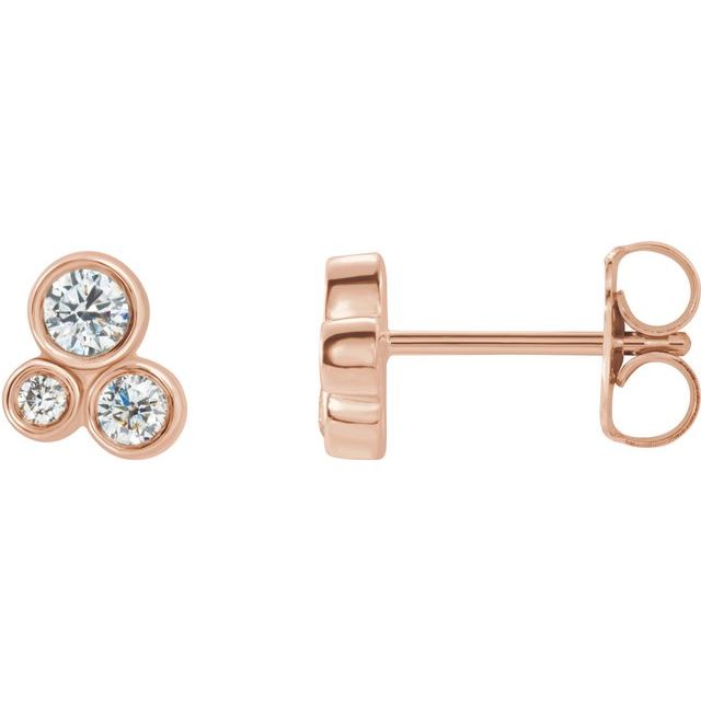14K Yellow Or Rose Gold 2.5 Mm Round Friction Back Polished 1/5 Ctw Natural Diamond Geometric Cluster Earrings With Backs