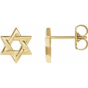 18K Yellow Gold Each Friction Back Star Of David Earring