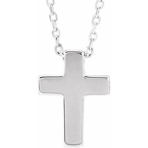 14K White Gold 15 X 10.8 Mm 16-18 In Polished Petite Cross Necklace