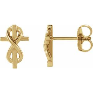 14K Yellow Gold 10.4 X 6.8 Mm Pair Friction Backs Polished Infinity-Inspired Cross Earring