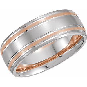 14K White/Rose Gold Comfort-Fit Grooved Band Size 10.5