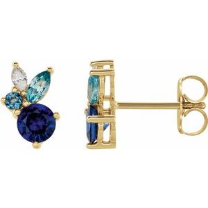 14K Yellow Gold Round 4 Mm Multi-Stone Earrings With Backs