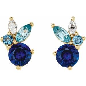 14K Yellow Gold Round 4 Mm Multi-Stone Earrings With Backs