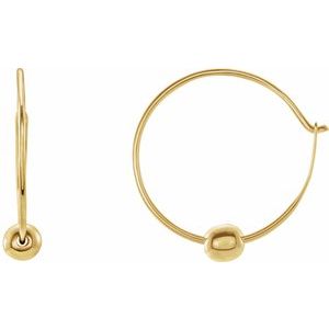 14K Yellow Gold Pair Polished Youth Hoop Earrings With Bead