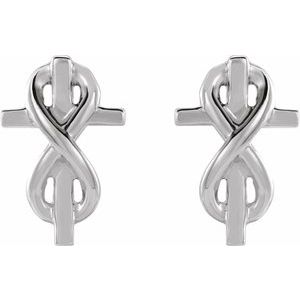 14K White Gold 10.4 X 6.8 Mm Pair Friction Backs Included Polished Infinity-Inspired Cross Earring