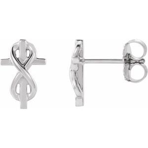 14K White Gold 10.4 X 6.8 Mm Pair Friction Backs Included Polished Infinity-Inspired Cross Earring