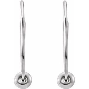 14K White Gold Pair Polished Youth Hoop Earrings With Bead