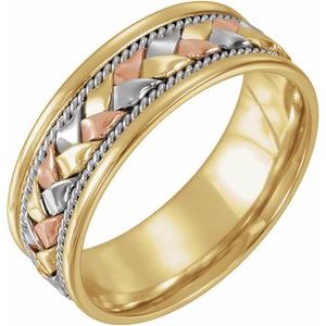 14K Yellow/White/Rose Gold 8 mm Woven Comfort-Fit Band Size 11.5