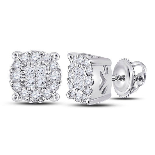 14K White Or Yellow Gold Womens Princess Diamond Fashion Cluster Earrings