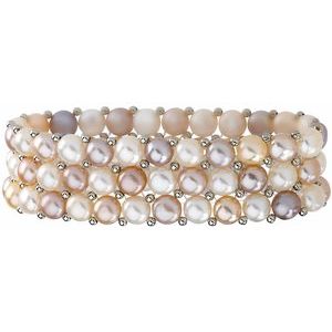 Sterling Silver Pearl 5.0-6.0 Mm  Cultured Freshwater Pearl Bracelet, Length: 8 In
