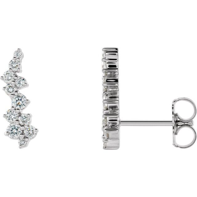 14K White Or Yellow Gold Round Friction Back Polished 1/3 Ctw Natural Diamond Ear Climbers