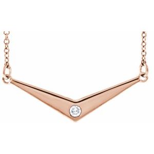 14K Rose Gold 25.2 X 11.7 Mm 18 In Polished .03 Ctw Natural Diamond V-Shaped Necklace