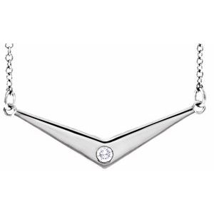 Sterling Silver 25.2 X 11.7 Mm 18 In Polished .03 Ctw Natural Diamond V-Shaped Necklace