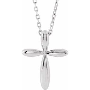14K White Gold 14.65 X 11.2 Mm 16-18 In Polished Cross Necklace
