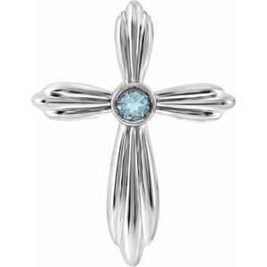 Sterling Silver Round 2.5 Mm Natural Aquamarine Cross Pendant