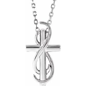 Sterling Silver 14.9 X 8 Mm 16-18 In Polished Cross Necklace