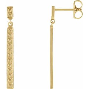 14K Yellow Gold 29 X 2.4 Mm Pair Friction Backs Included Polished Sculptural Bar Earrings