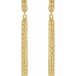 14K Yellow Gold 29 X 2.4 Mm Pair Friction Backs Included Polished Sculptural Bar Earrings